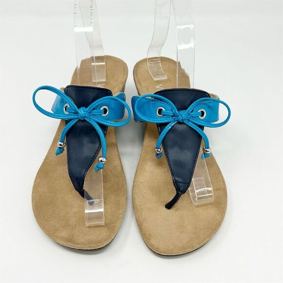 Vionic Women's Della Blue Slip On Wedge Sandals Size 6.5 with Bow Detail Summer - Picture 1 of 12